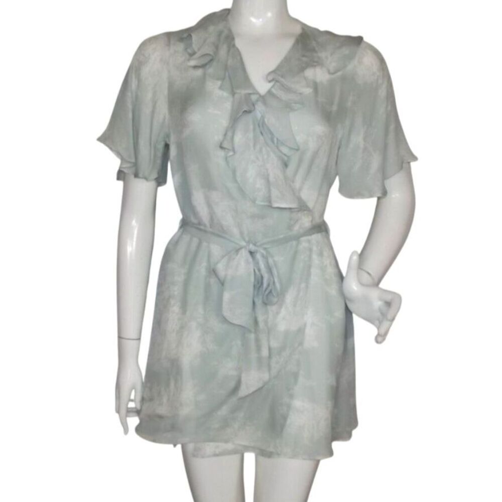 STONE COLD FOX Ultra Mini Dress, 1, Mint/white, Wrap, Short sleeves, short